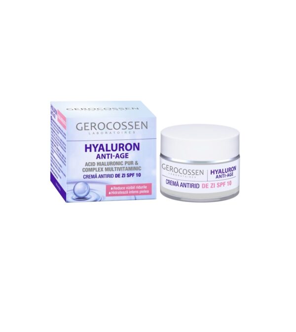 Crema de Zi Antirid cu Acid Hialuronic Pur si Complex de Multivitamine, Filtru UV SPF10, 50 ml, Gerocossen
