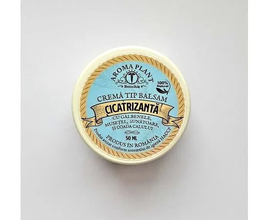 Crema Tip Balsam Cicatrizanta cu Galbenele, Musetel, Sunatoare si Coada Calului, 50 ml, Aroma Plant