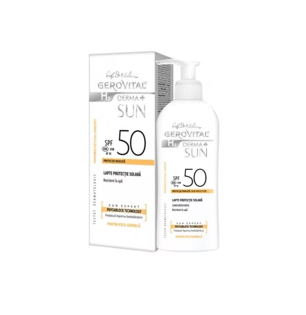 Lapte pentru Protectie Solara cu SPF 50 H3 Derma+ Sun, 150 ml, Gerovital