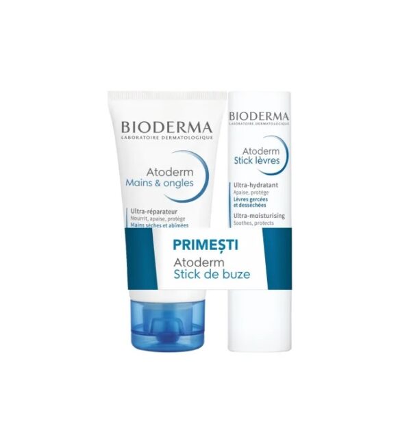 Pachet Crema de Maini Atoderm, 50 ml + Stick de Buze Atoderm, 4 g, Bioderma