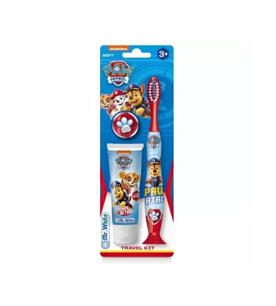 Pachet Periuta de Dinti Soft cu Ventuza Paw Patrol + Pasta de Dinti cu Aroma de Capsuni pentru Copii +3 Ani, 25 ml, Mr. White