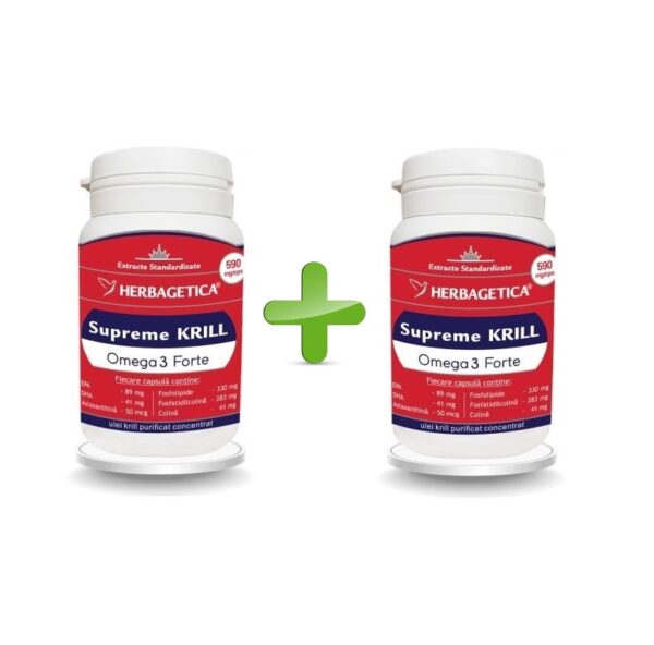 Pachet Supreme Krill Omega3 Forte, 30 + 30 Capsule, Herbagetica