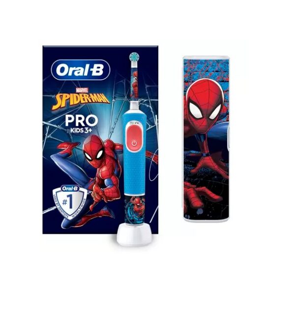 Periuță de Dinți Electrică + Trusă de Călătorie Vitality Pro Kids Spider-Man, pentru Copii 3+ Ani, Oral-B