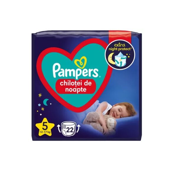 Scutece Chilotel de Noapte Stop&Protect, Nr.5, 12-17 kg, 22 Bucati, Pampers