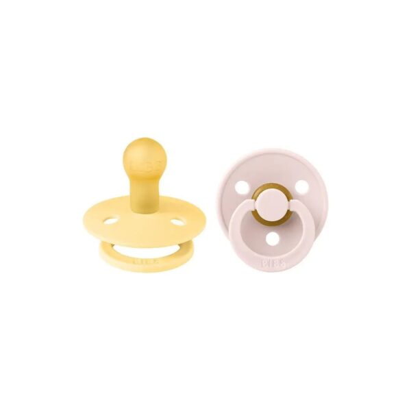 Set 2 Suzete Colour Latex, Tetina Rotunda, 0 Luni+, Pale Butter/Petal, BIBS