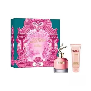 Parfum și cremă body Scandal Jean Paul Gaultier pentru femei, set de lux în ambalaj elegant.