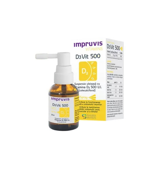 Suspensie Uleioasa cu Vitamina D3 500 U.I. Spray Impruvis D3Vit, 20 ml, Pharma Brands