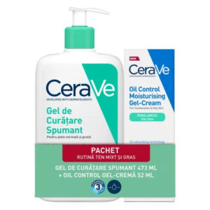 CeraVe Gel Spumant Curatare, 473 ml + Gel-Crema Hidratant, 52 ml Pachet