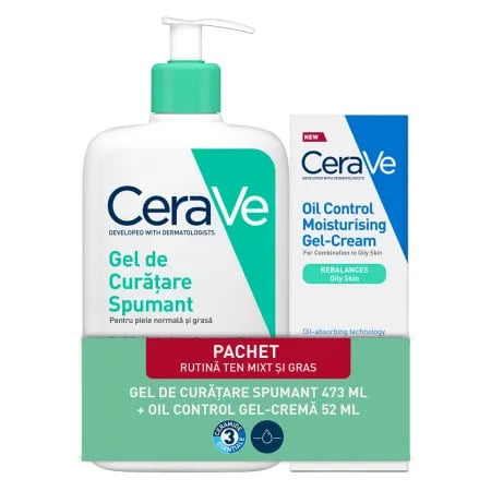 CeraVe Gel Spumant Curatare, 473 ml + Gel-Crema Hidratant, 52 ml Pachet