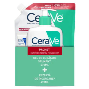 CeraVe Gel Spumant Curatare, 473 ml + Refill Gel Spumant Curatare, 473 ml Pachet