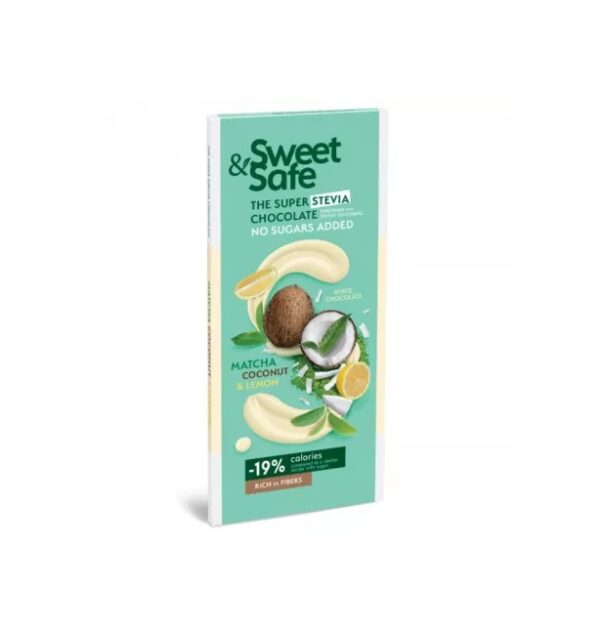 Ciocolata Alba cu Matcha Ceai Verde, Cocos si Lamaie, 90 g, Sly Nutricia