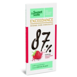 Ciocolata Neagra Intensa 87% cu Capsuni si Stevia, 90g, Sly Nutricia