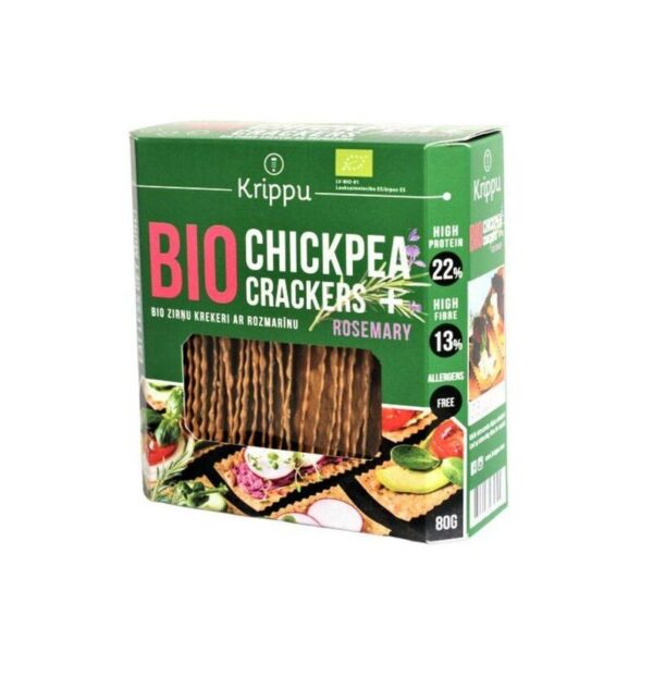 Crackers Bio Fara Gluten cu Naut si Rozmarin, 80 g, Krippu
