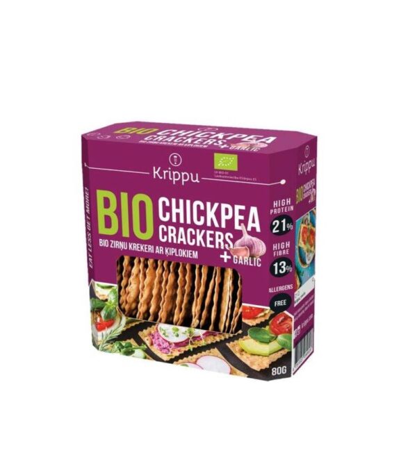Crackers Bio Fara Gluten cu Naut si Usturoi, 80 g, Krippu