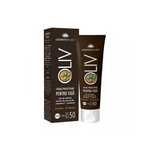 Crema Protectoare pentru Fata OLIV SPF50 cu Ulei de Masline, Ceai Verde, Vitamina E, Pantenol, 50 ml, Cosmetic Plant