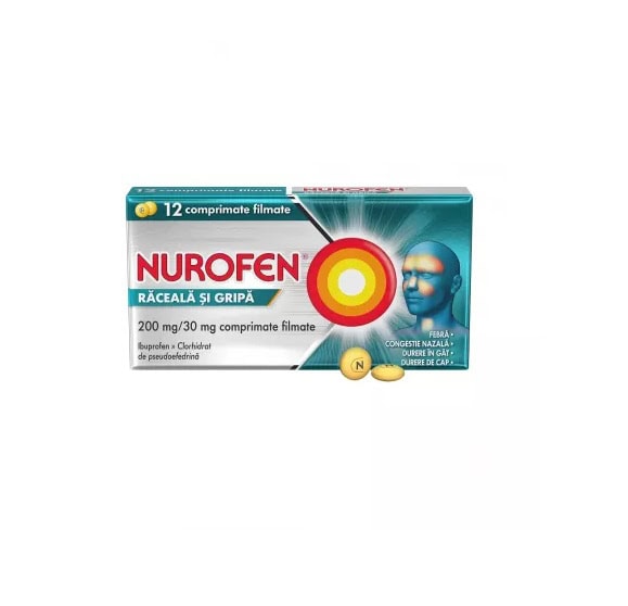 Nurofen Raceala si Gripa, 200 mg/30 mg, 12 Comprimate Filmate, Reckitt Benckiser Healthcare