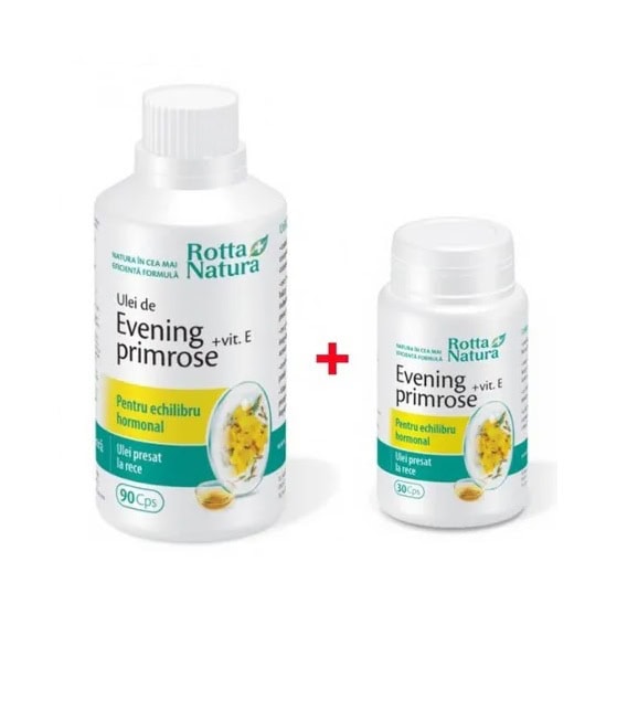 Pachet Evening Primrose + Vitamina E, 90 + 30 Capsule, Rotta Natura