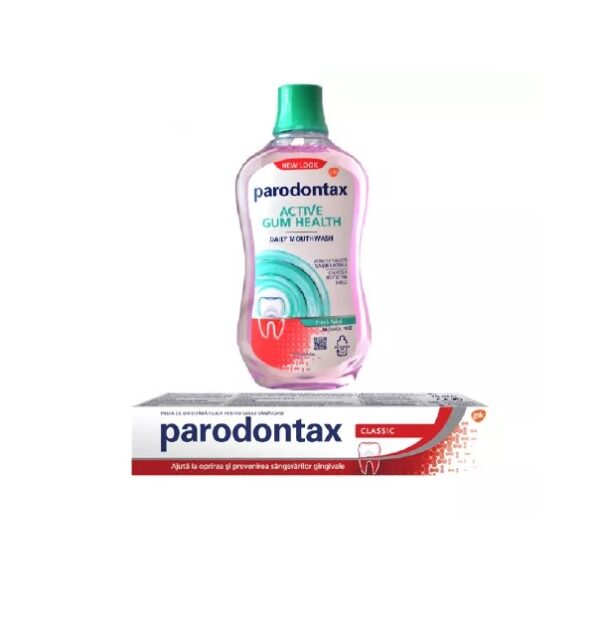 Pachet Pasta Dinti Parodontax Classic 75ml + Apa de Gura Daily Gum Care Fresh Mint 500 ml, Haleon