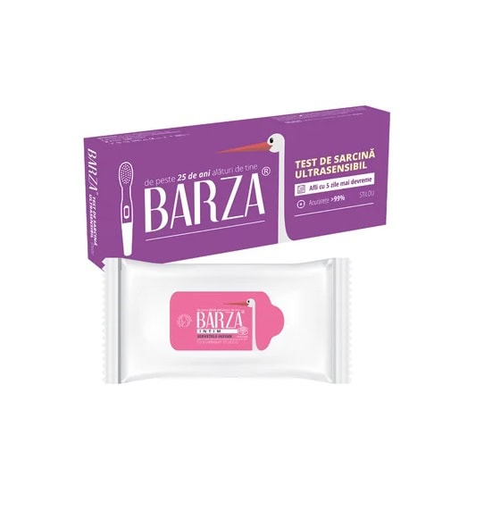 Pachet Test de Sarcina Ultrasensibil Stilou + Servetele Umede x 20 Bucati, Barza