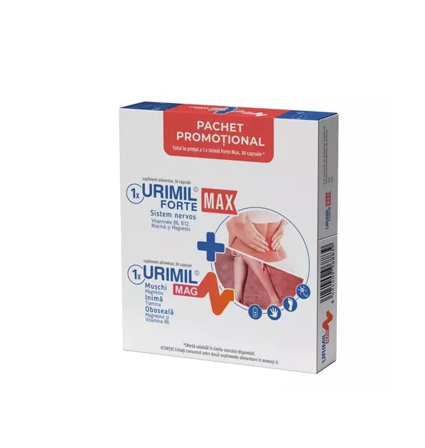 Pachet Urimil Forte Max + Urimil Mag, 2 x 30 Capsule, Naturpharma