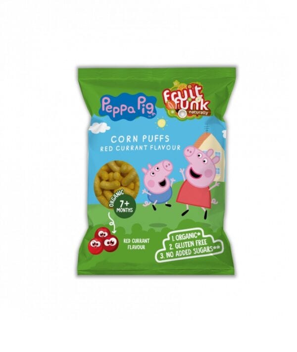 Pufuleti BIO cu Aroma de Coacaze Rosii si Adaos de Vitamina B1, Peppa Pig, 50 g, Fruitfunk
