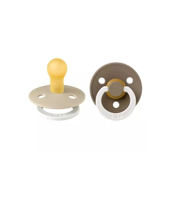 Set 2 Suzete Fosforescente cu Tetina Rotunda Colour Glow Latex, +0 Luni, Vanilla/Dark Oak, BIBS