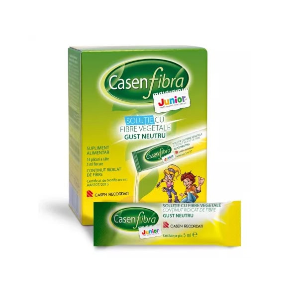 Solutie cu Fibre Vegetale Gust Neutru Casen Fibra Junior, 14 Plicuri, Recordati