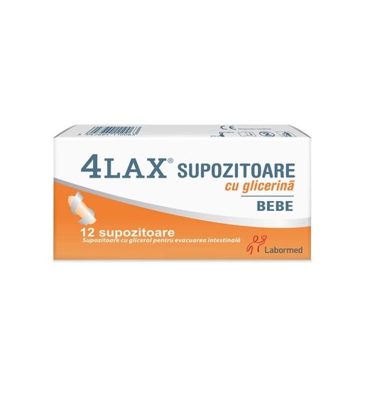 Supozitoare cu Glicerina pentru Bebelusi 4Lax, 750mg, 12 Bucati, Solacium Pharma