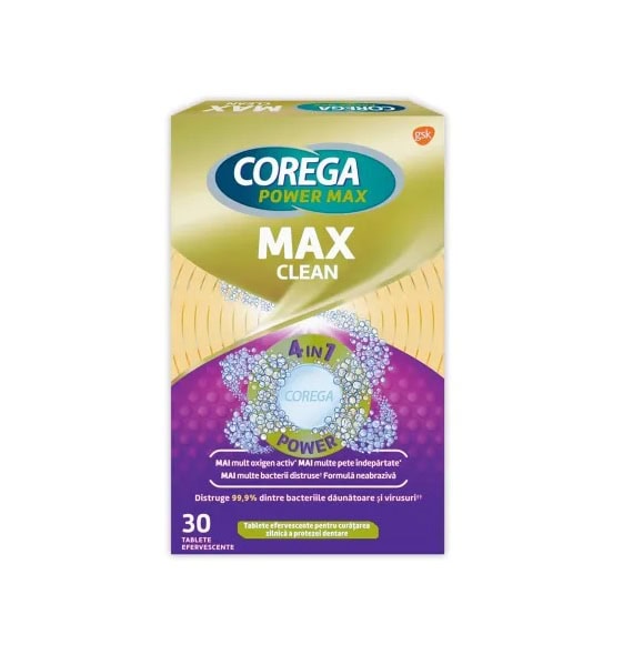 Tablete Efervescente Corega Max Clean, 30 Tablete, Haleon