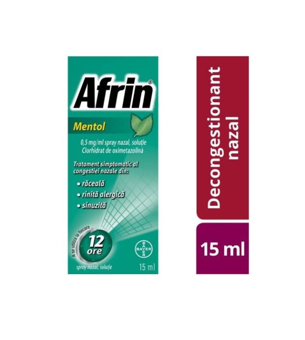 Afrin Mentol Spray Nazal, Soluție, 0,5 mg/ml, 15 ml, Bayer