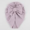 Caciulita Turban Bebelusi din Bumbac cu Fundita, Ribbed Dusty Lilac, 0-6 Luni, Little Prints