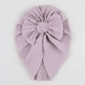 Caciulita Turban Bebelusi din Bumbac cu Fundita, Ribbed Dusty Lilac, 7-24 Luni, Little Prints