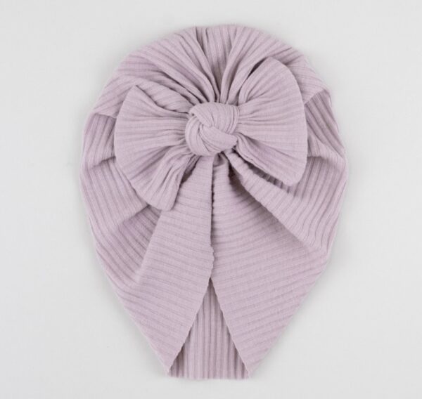 Caciulita Turban Bebelusi din Bumbac cu Fundita, Ribbed Dusty Lilac, 0-6 Luni, Little Prints