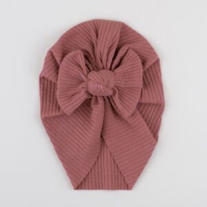 Caciulita Turban Bebelusi din Bumbac cu Fundita, Ribbed Woodchuck, Little Prints