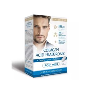 Colagen si Acid Hialuronic cu Vitamine si Minerale pentru Barbati, 500 mg, 30 Comprimate, Interherb