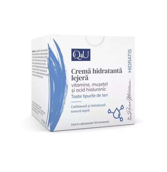 Crema Hidratanta cu Vitamine, Musetel si Acid Hialuronic Hidratis Q4U, 50 ml, Tis Farmaceutic