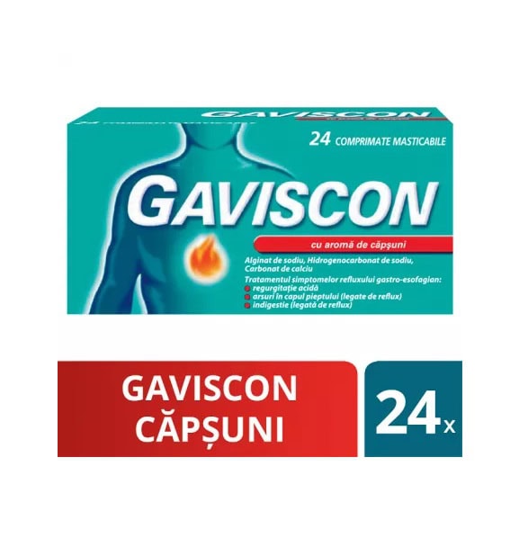 Gaviscon Capsuni, 24 Comprimate Masticabile, Reckitt Benckiser