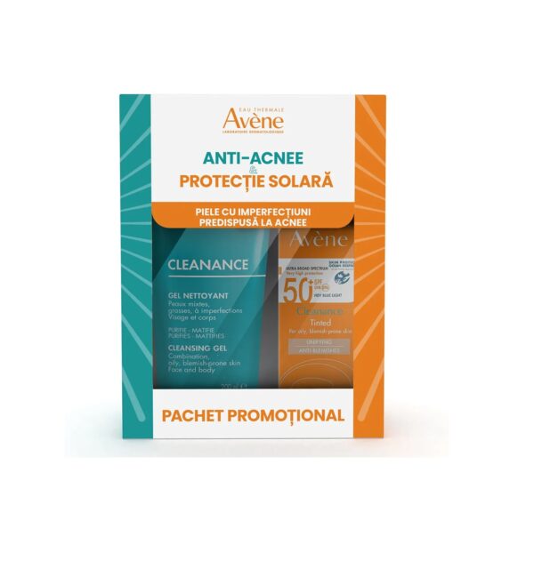 Pachet Cleanance Crema Nuantatoare SPF50+ Triasorb, 50ml + Gel Curatare, 200ml, Avene
