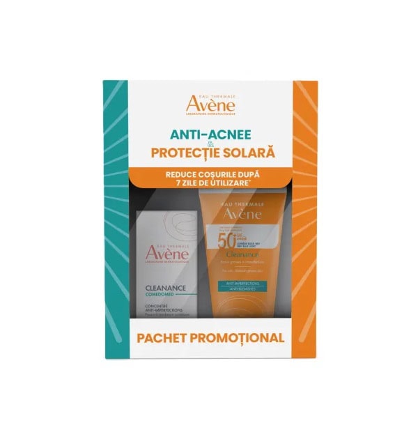 Pachet Concentrat Anti-Imperfectiuni pentru Ten cu Tendinta Acneica Comedomed 30 ml + Crema cu SPF50+ pentru Ten Gras-Acneic 50 ml Cleanance, Avene
