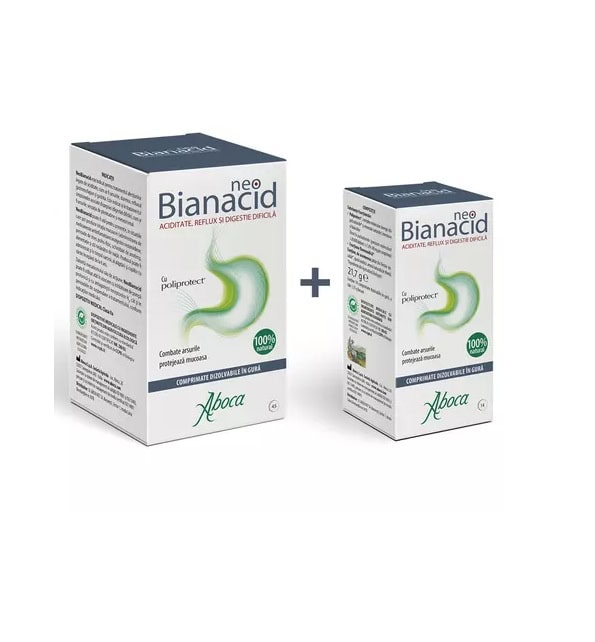pachet-neobianacid-cu-poliprotect-pentru-aciditate-si-reflux-45-14-comprimate-aboca-O21705-farmacia-morpheus Pachet NeoBianacid cu Poliprotect pentru Aciditate si Reflux, 45 + 14 Comprimate, Aboca