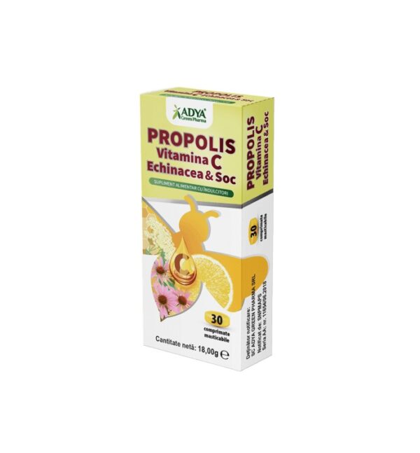 Propolis, Vitamina C, Echinacea si Soc, 30 Comprimate Masticabile, Adya