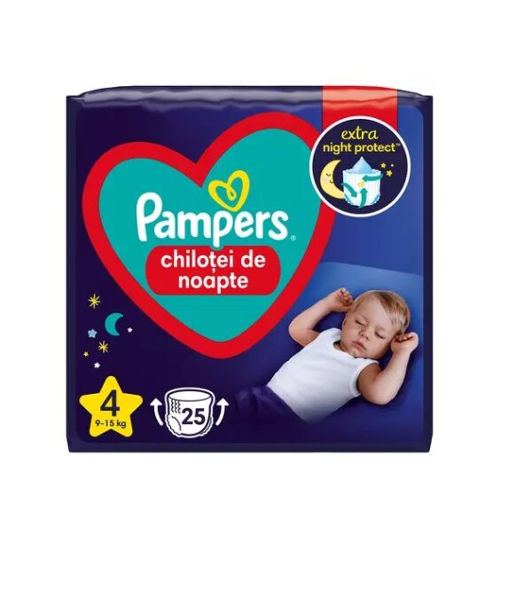 Scutece Chilotel de Noapte Stop&Protect, Nr.4, 9-15 kg, 25 Bucati, Pampers