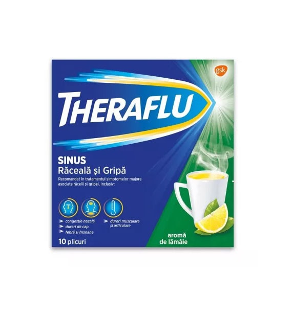 Theraflu Sinus Raceala si Gripa, 650mg/10mg, 10 Plicuri, Gsk