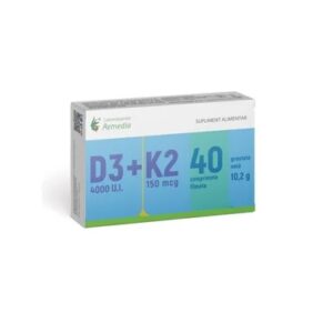 Vitamina D3 4000 UI + Vitamina K2 150 mcg, 40 Comprimate Filmate, Remedia