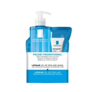 Pachet Gel de Dus Calmant Lipikar, 400 ml + Rezerva, 400 ml + Balsam Lipikar Baume Light AP+M, 15 ml, La Roche-Posay