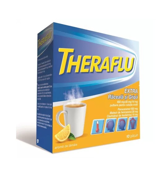 Theraflu Extra Raceala si Gripa, 650 mg/20 mg/10 mg, 10 Plicuri, Gsk