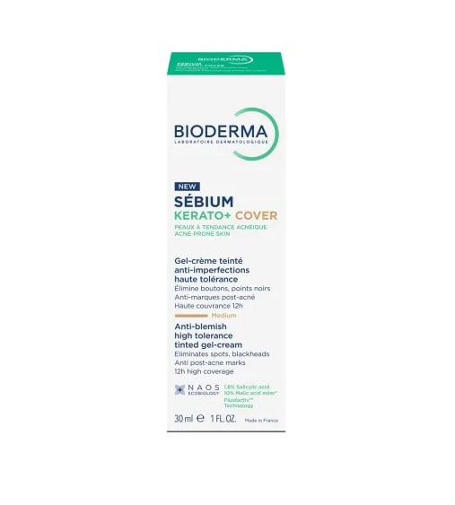 Gel Crema Nuantator Anti-Imperfectiuni Sebium Kerato+ Cover, 30 ml, Bioderma