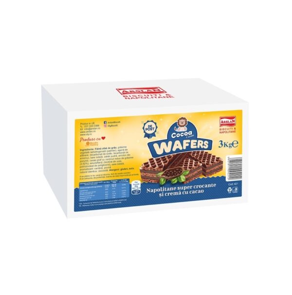 Napolitane de Cacao cu Multa Crema Cacao, 3 kg, 14 x 215g, Arslan