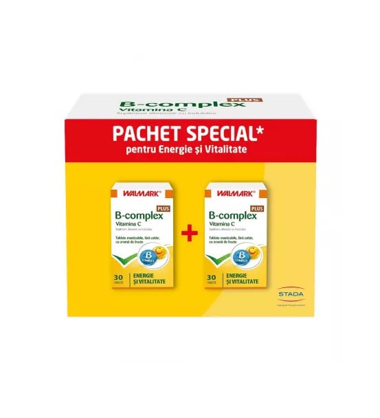 Pachet B Complex + Vitamina C, Aromă de Fructe, 30 + 30 Capsule, Walmark