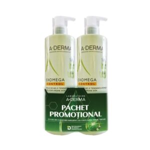 Pachet Gel de Dus Emoliant 2 in 1 Exomega Control, 500+500 ml, A-Derma